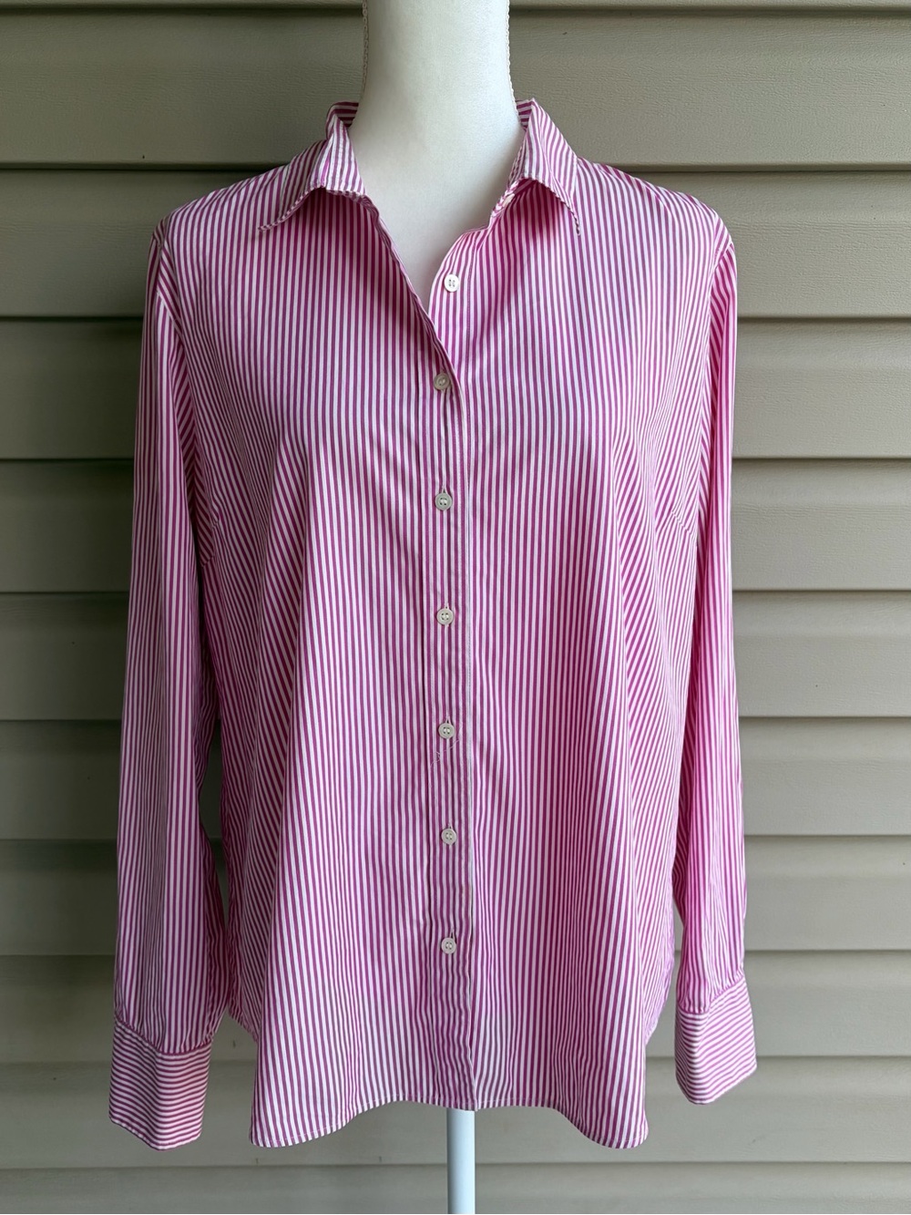 •J Crew• Women’s Pink Stripe Stretch Perfect Button Down Shirt - Size XL